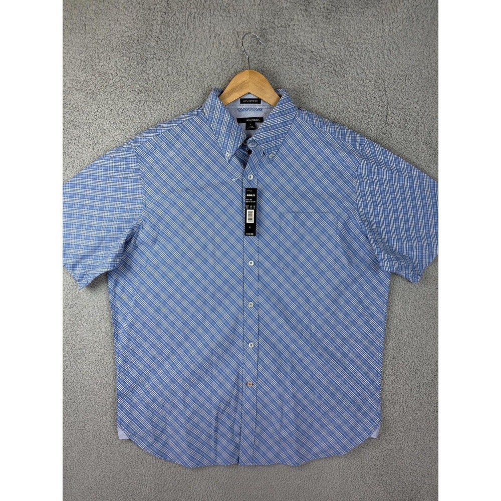 Metro Exchange Shirt Mens Large Blue Plaid Short Sleeve Button Down Casual New